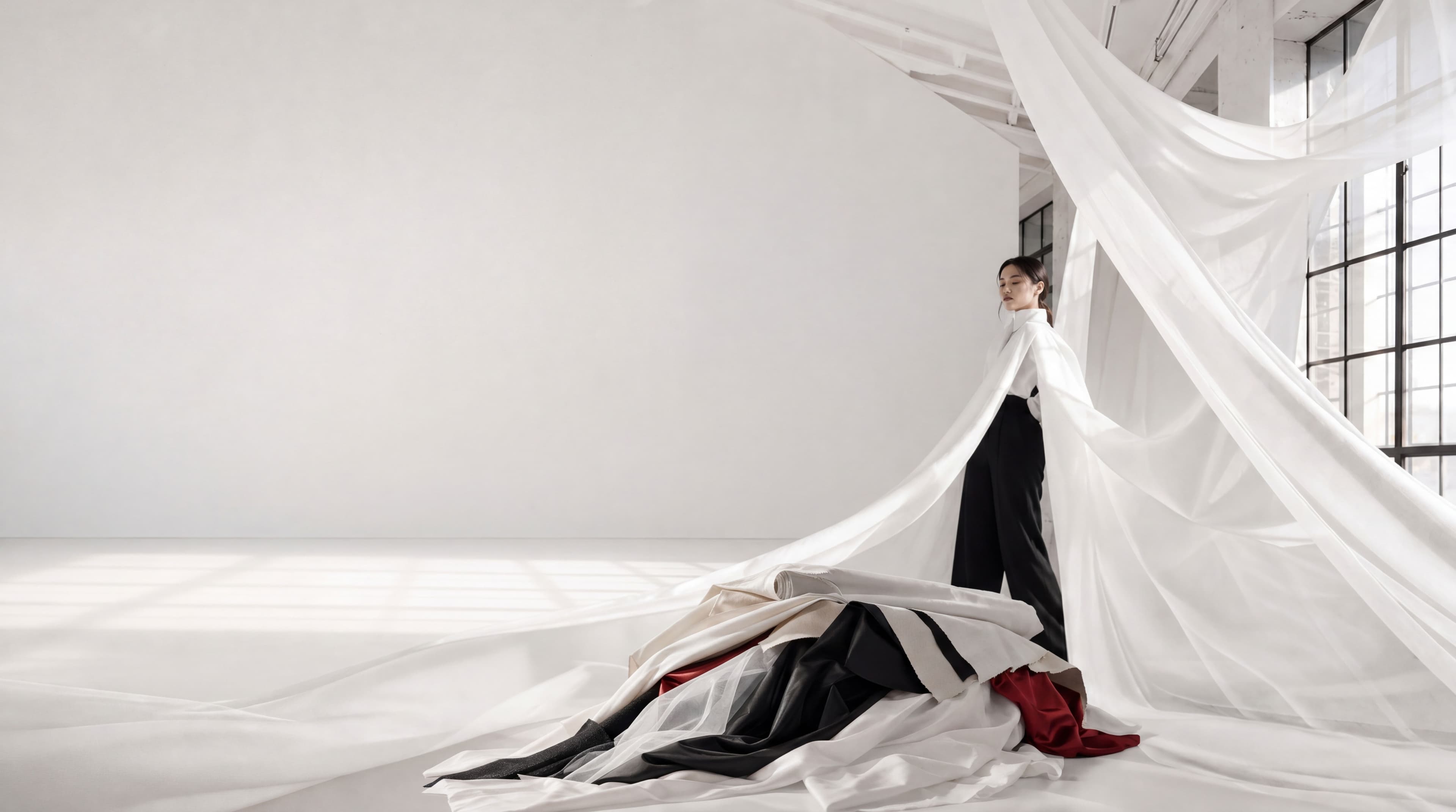 Textile composition with red accent